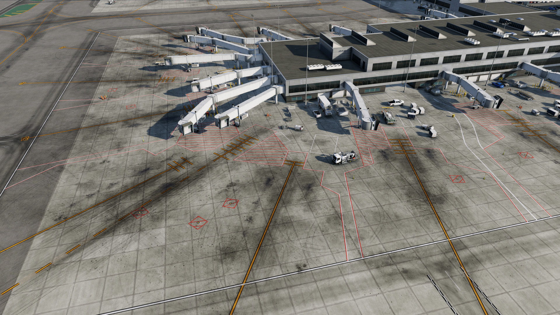 Airport Enhancement Package scenery comparison showing enhanced airport ground detail for Airport Enhancement Package by X-Codr Designs in X-Plane