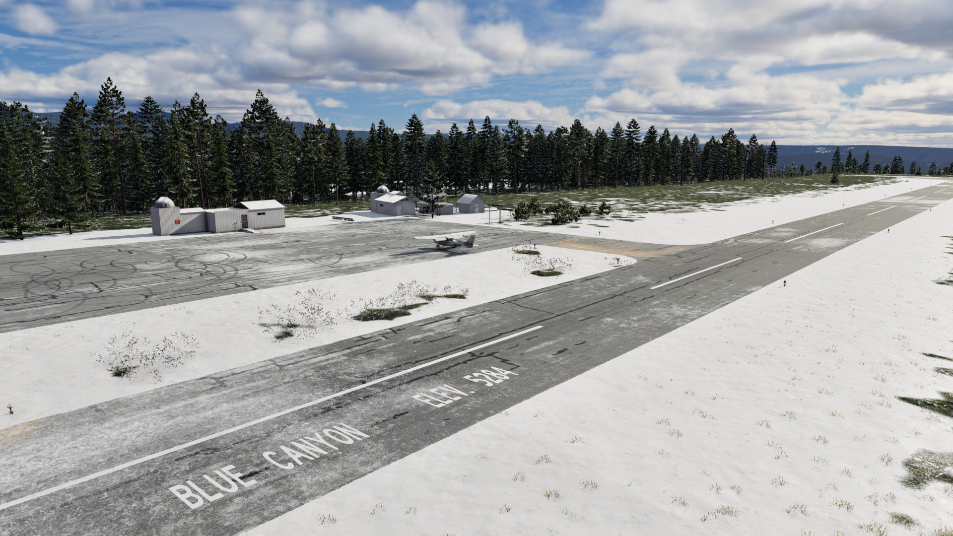 snow-covered Blue Canyon runway for Blue Canyon-Nyack Airport (KBLU) by X-Codr Designs in X-Plane
