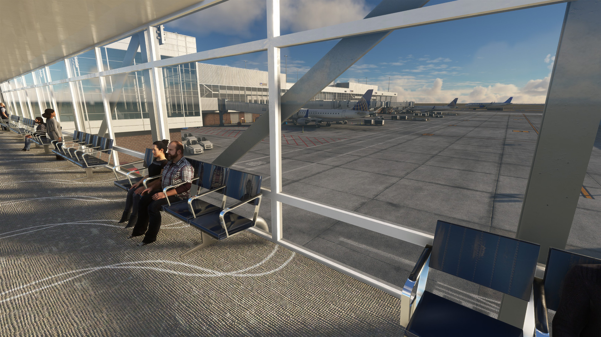 passengers seated beside terminal windows for Denver International Airport (KDEN) by X-Codr Designs in MSFS