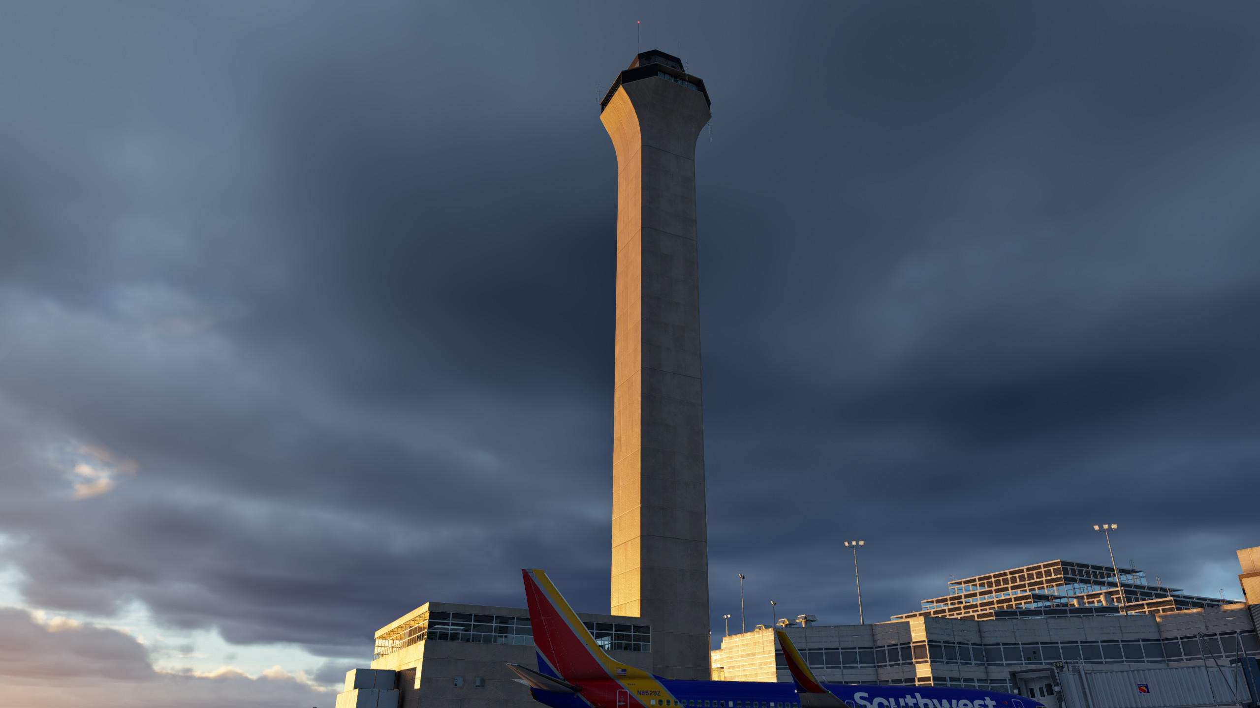 KDEN control tower above the terminal for Denver International Airport (KDEN) by X-Codr Designs in X-Plane