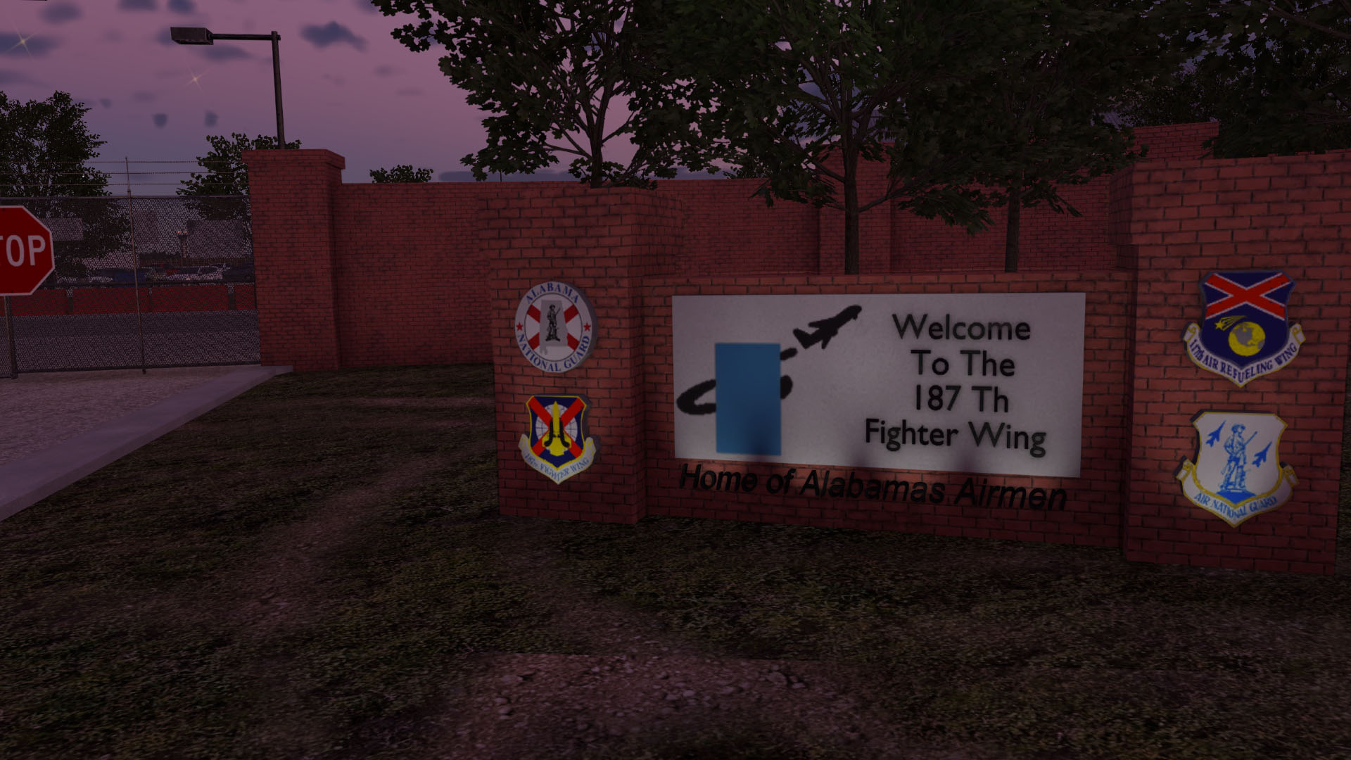 fighter wing welcome sign at Montgomery Regional Airport for Montgomery Regional Airport (KMGM) by X-Codr Designs in X-Plane