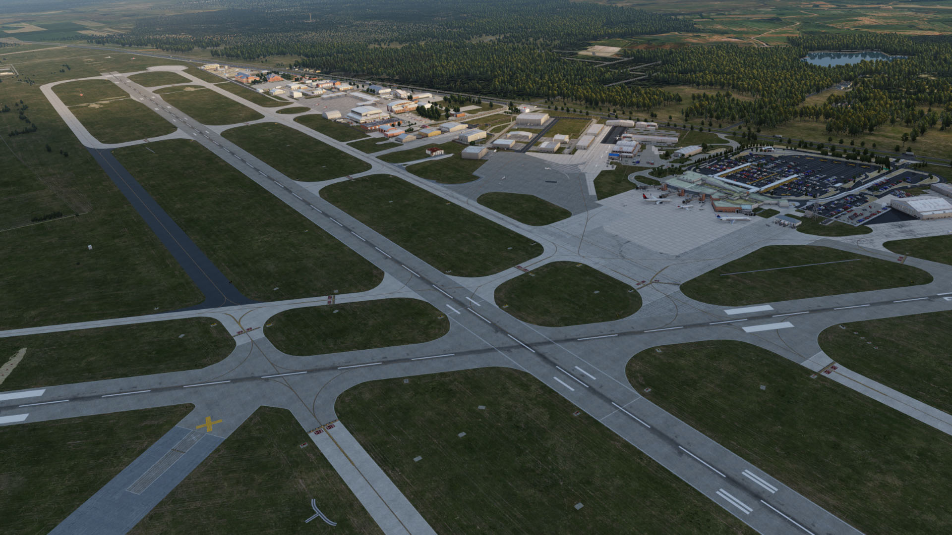 aerial view of Montgomery Regional Airport facilities for Montgomery Regional Airport (KMGM) by X-Codr Designs in X-Plane