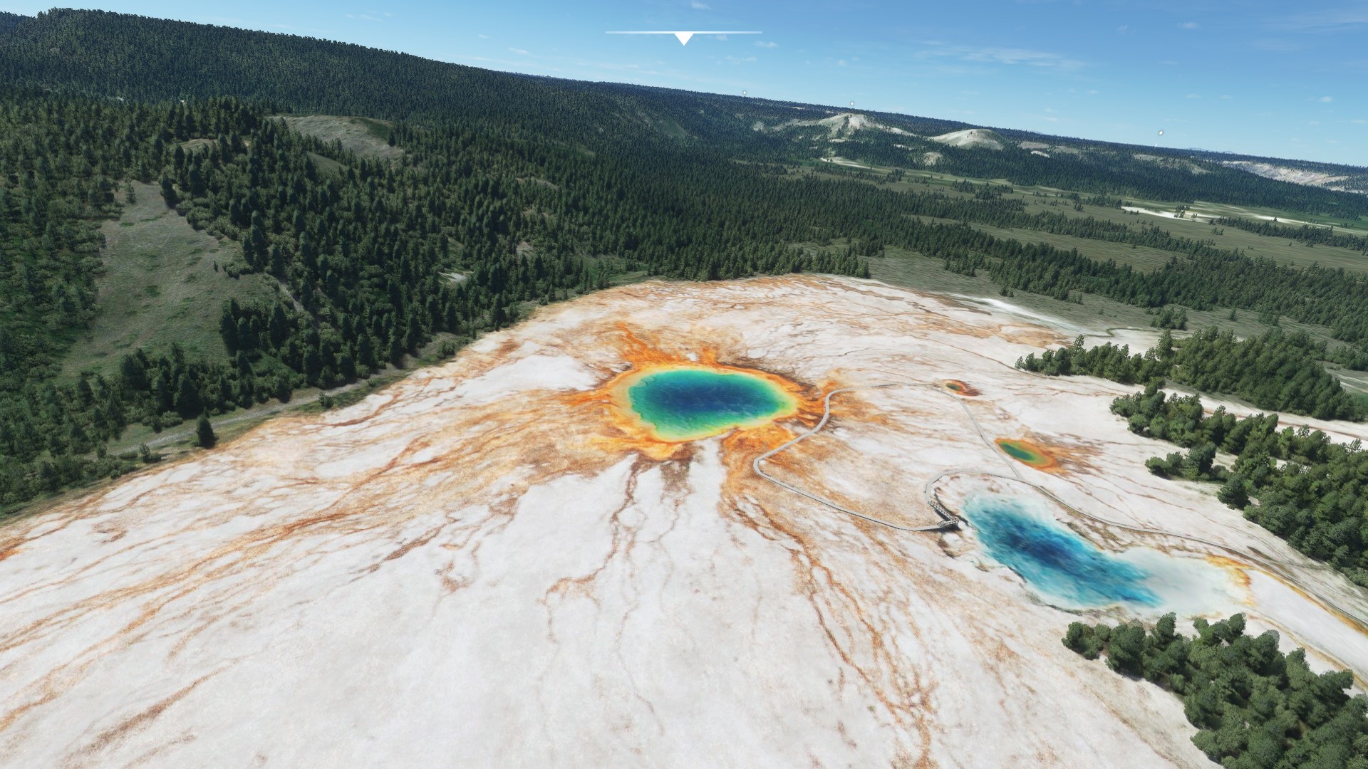 aerial view of a geothermal basin in winter for West Yellowstone Airport (KWYS) by X-Codr Designs in MSFS