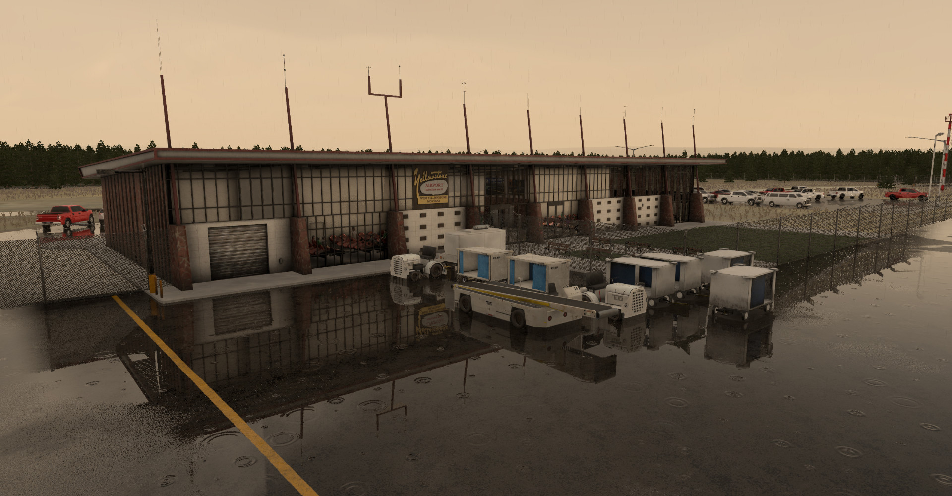 West Yellowstone airport terminal at dusk for West Yellowstone Airport (KWYS) by X-Codr Designs in X-Plane