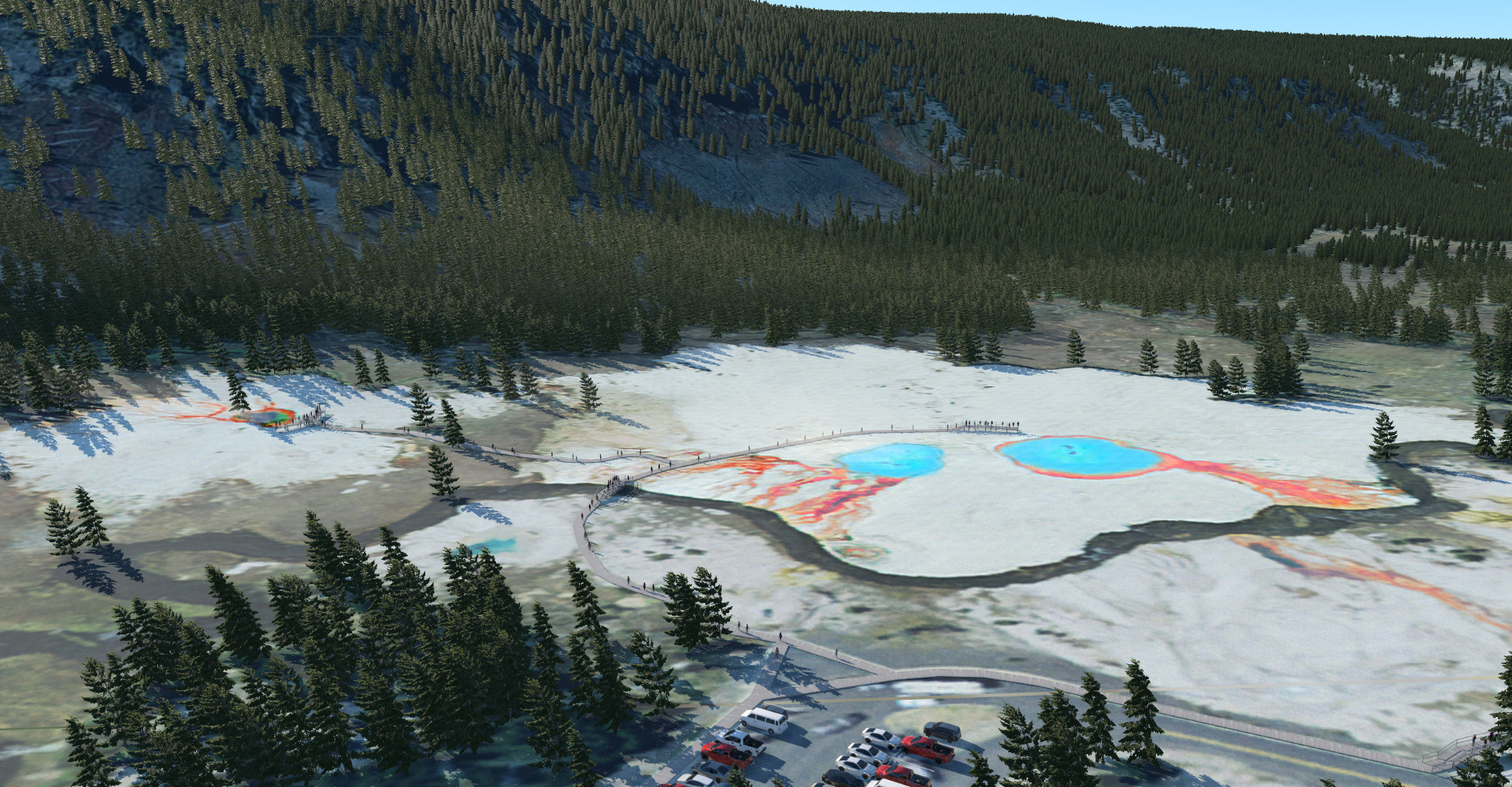 aerial view of Yellowstone geothermal features for West Yellowstone Airport (KWYS) by X-Codr Designs in X-Plane